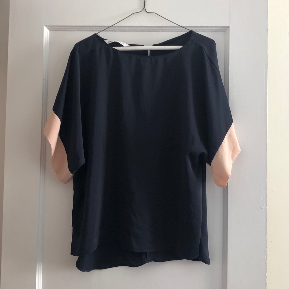 Flowy Navy and Pink Zara Blouse